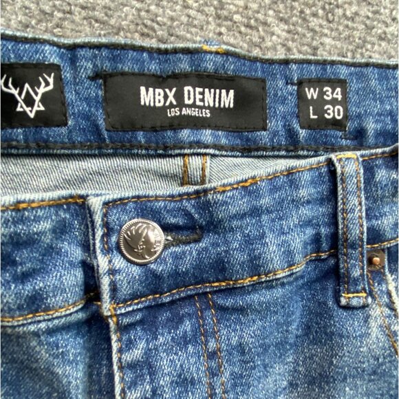 MBX Denim Jeans Mens W34 L30 Classic Fit Slim Straight Leg Distressed Whiskers - Picture 2 of 15